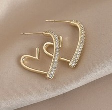 Designer Inspired Women Diamond Heart Hoop Stud Earrings Jewellery Gift