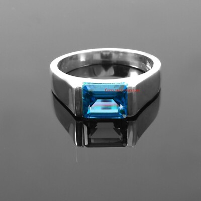 55 Carat Natural Blue Topaz Ring - 925 Sterling Silver Oval Stone, Men's Sizes 5-12