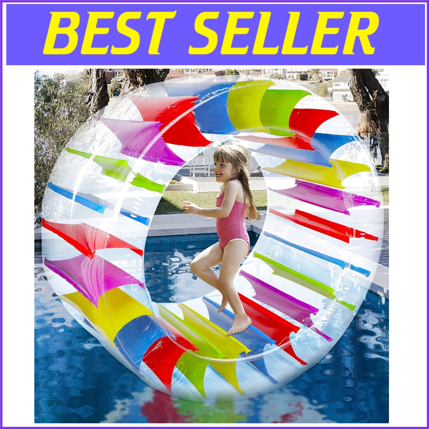 Rueda rodante de agua arco iris gigante sin fin divertida para niños - juguete inflable de 63"