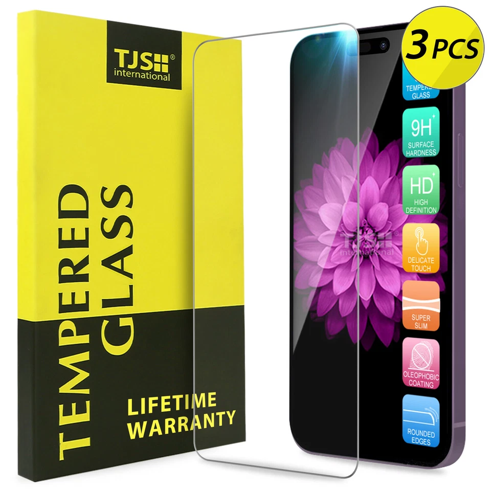 [3-Pack] TJS For iPhone 14 13 Pro Max/Pro/Plus Tempered Glass Screen Protector