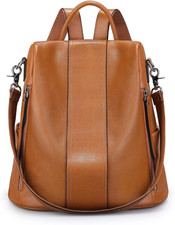 S-zone Leather Backpack Purses For Women Antitheft Soft Rucksack Ladies Shoulder