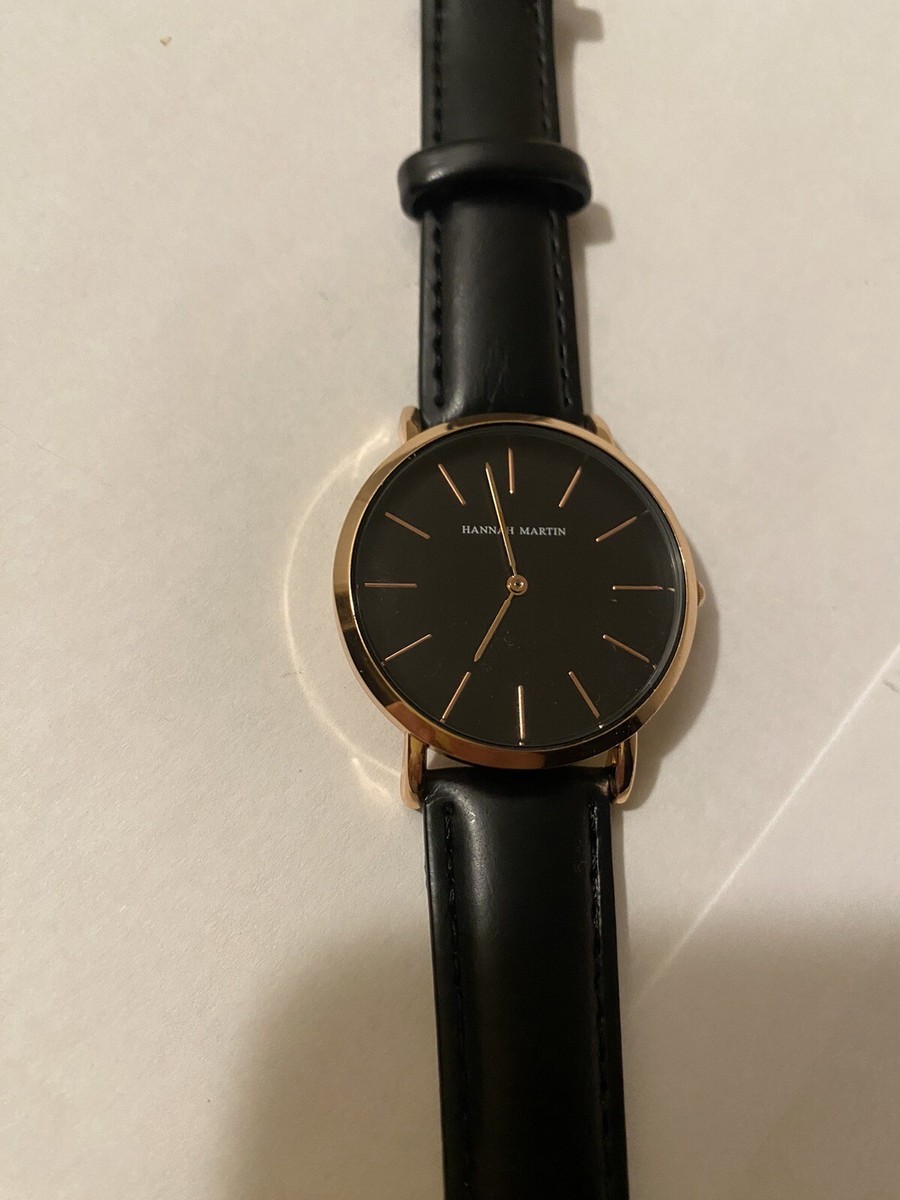 Hannah Martin Men's 30m Rose Gold Tone Black Strep Watch