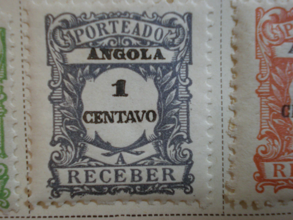 (Lote de 3) Estampillas montadas de 1/2,1,2 centavos de franqueo de Angola de 1921 sin usar Foto 3 de 4