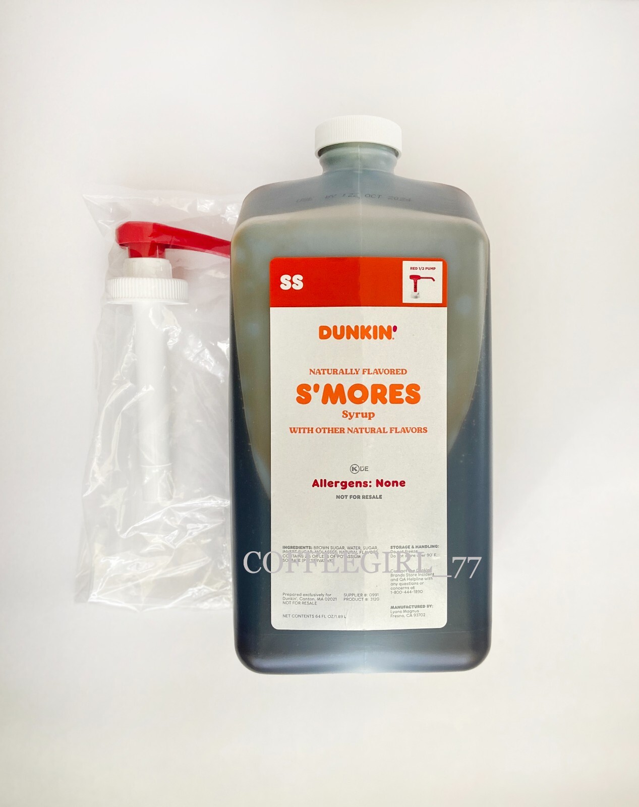 Dunkin' S'mores Syrup (with pump) *NEW FLAVOR* Free Shipping eBay