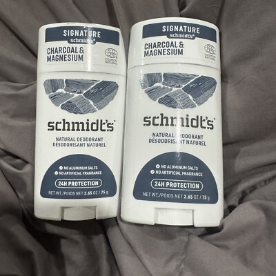 Schmidts Charcoal & Magnesium 24hr Natural Deodorant 2.65oz Stick Lot of 2