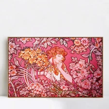 Framed Canvas Print Redhead among Flowers by Alphonse Mucha Wall Art Home Decor