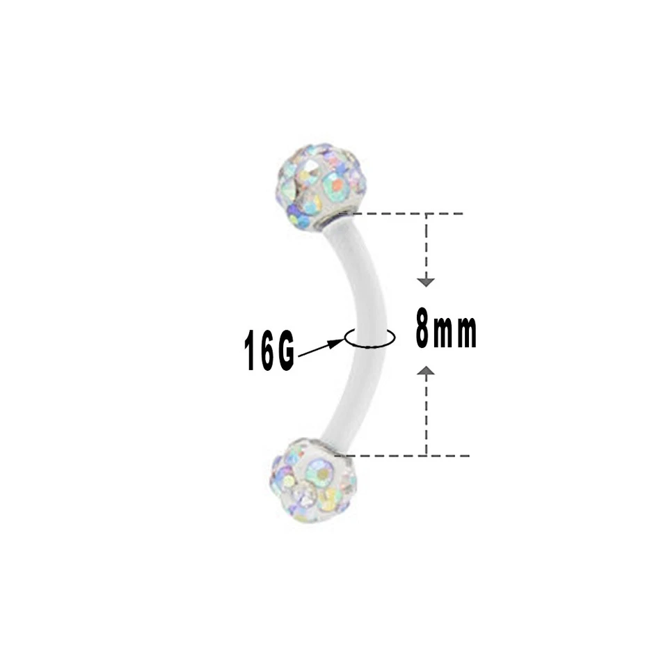 Anillo para cejas 16G barra curva de titanio anodizado con cuentas de bola de 4 mm gemas circonitas Foto 3 de 4