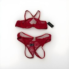Frederick  s Of Hollywood Lovers Red Floral Lace Bra Panty Set Size S/M