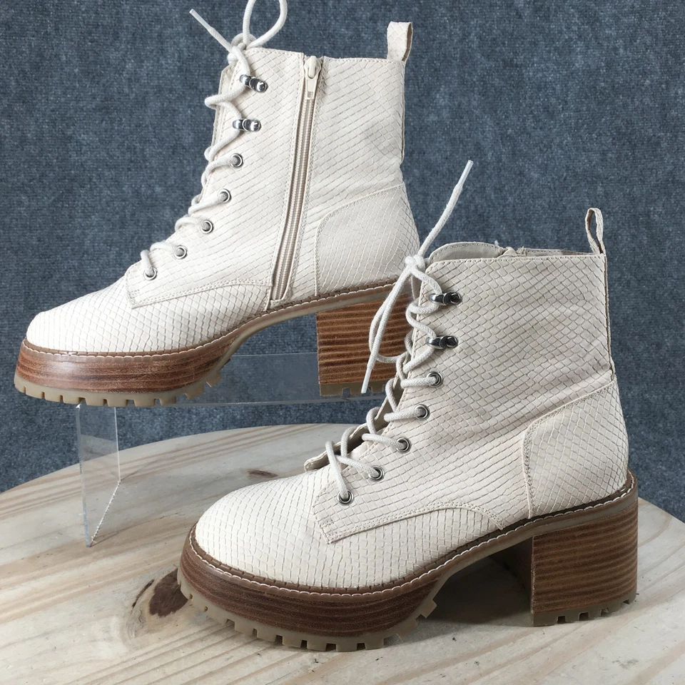 Mia Botas Mujer 10 M Elija Tobillo Combate Tacones Informales Beige Imitación Cuero Con Cordones Foto 2 de 4