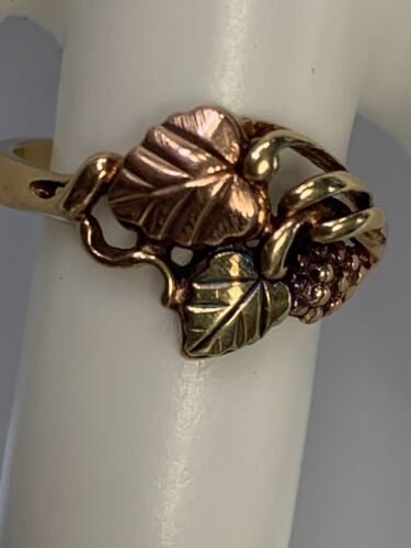 10K 2 TONE YELLOW LEAF GOLD ESTATE  LADIES  RING - Picture 1 of 7