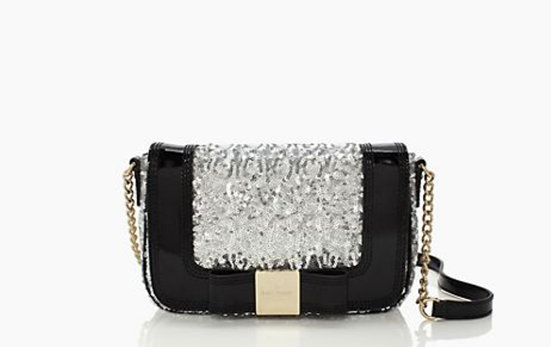 KATE SPADE Primrose Hill Silver Sequin Bling Little Kaelin Crossbody Bag Black
