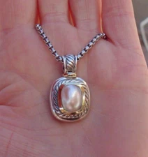 Retired David Yurman Albion Mabe Pearl Enhancer Pendant w/Chain - 14K/925