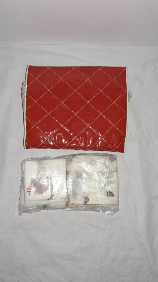 Lote de 8 lenços modernos do meio do século, motivo floral, com bolsa de vinil vermelha - Imagem 2 de 4