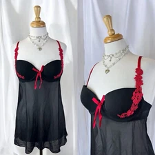 Black Babydoll Lingerie Top Bustier Fairycore Coquette Goth Romantic Size Medium
