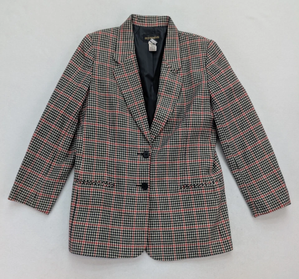 Requirements Vintage Women's Blazer Jacket Size 12 Black Red Plaid Houndstooth - Image 2 of 4