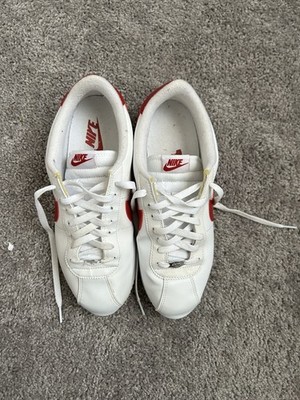 Used Nike Cortez Size 10 Men's White, Red Swoosh, Blue Access