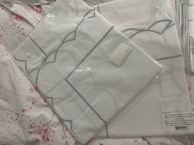 $430 Matouk Italy NWT (2pc) Standard/Euro Shams 500TC Percale Butterfield SILVER