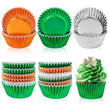 150Pcs St. Patrick's Day Foil Cupcake Liners Silver Green Orange Foil Metallic B