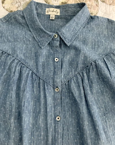 Wunderbares Western Button Down besticktes Shirt Top Gr. L blau Cottoncore bequem - Bild 10 von 16