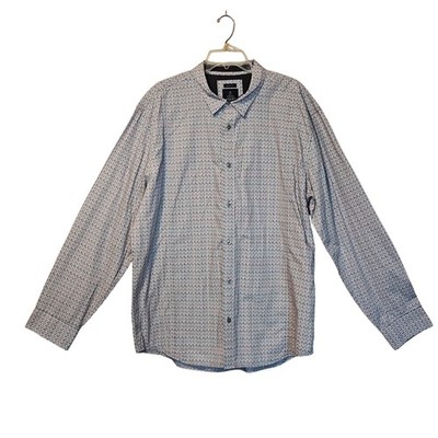 Prana Button Down Shirt Men XXL White Arrow Print Slim Fit OG Cotton Long Sleeve