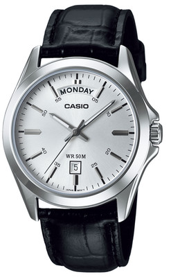 CASIO MTP-1370L-7AV Mens Analog Watch Day Date Wide Display Leather Strap 50M WR