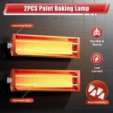 2X Infrared Paint Curing Baking Lamp Heat Lamp 2000W Paint Booth Heater Lighting