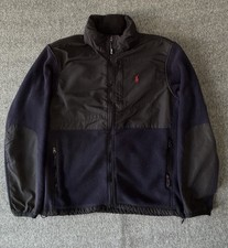 Vtg Polo Ralph Lauren Men s Medium Polartec Black Blue Fleece Full Zip Jacket