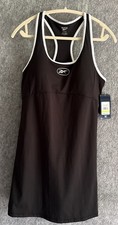 Reebok RETRO ACTIVE TENNIS DRESS Black Short Bra Lined Pad LG Preppy Pickleball