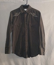 Men's Wrangler Authentic Western Shirt Black Pearl Buttons Size M
