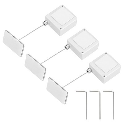 3Pcs 3.3ft Retractable Remote Control Tether Remote Cable Lock with Cap White