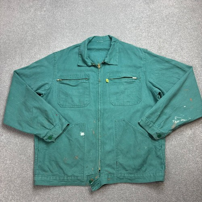 #ad French Jacket Adult X Large Green Workwear Utility Chore Canvas Military Men GBP 34.99