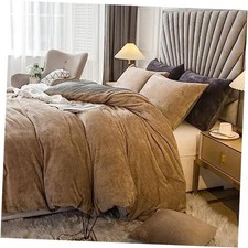 Velvet Plush Shaggy Duvet Cover Set,Luxury Ultra Soft Fluffy Full/Queen Khaki