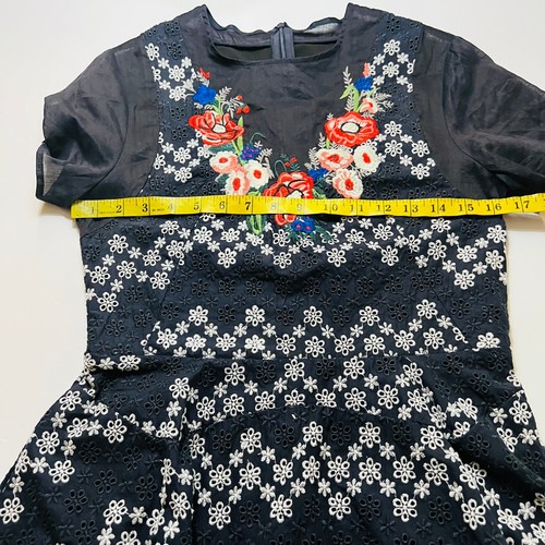 Prada Floral Embroidered Eyelet Short Sleeve Flare Dress Size 6 Navy Multi - Picture 5 of 8