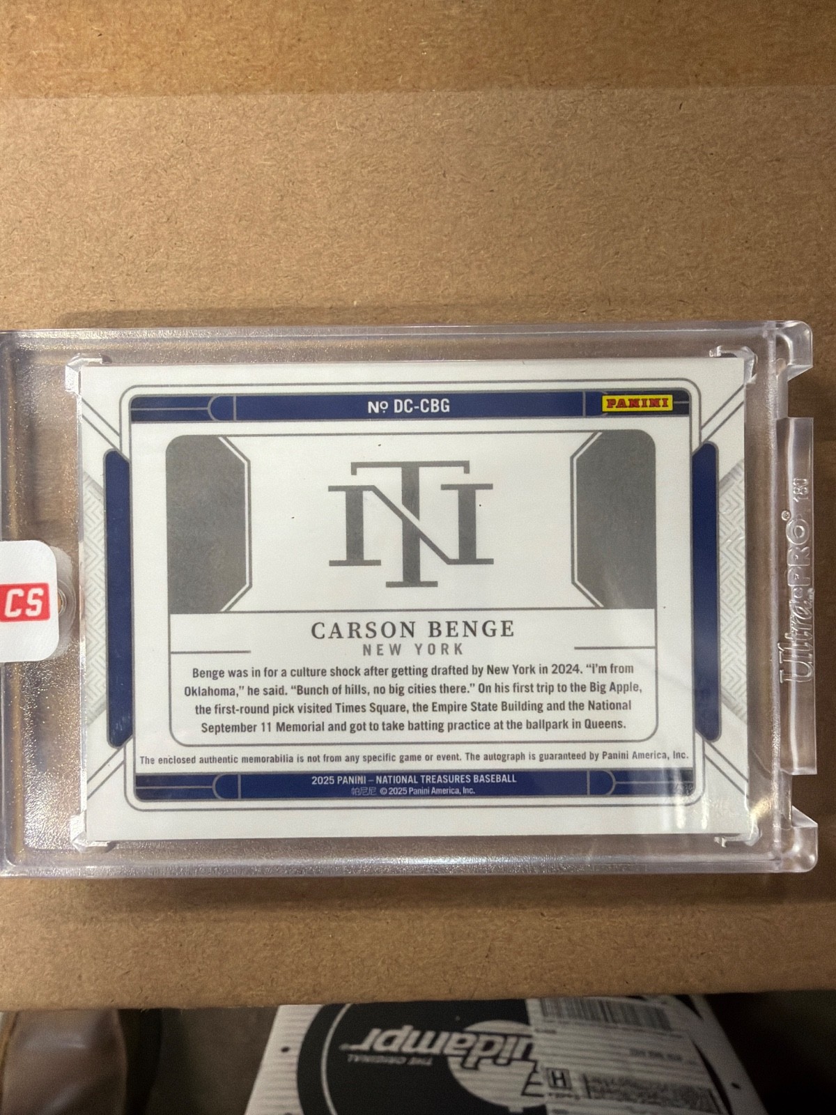 2025 National Treasures Carson Benge Jumbo Patch Auto /25 view 2