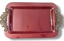 GG Collection Burgundy Gracious Goods Rectangular Tray w/ Metal Handles 24"x14"