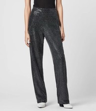 Exquisite ALLSAINTS "Leanna" Black & Gunmetal Sparkle Sequin TROUSERS, UK 8