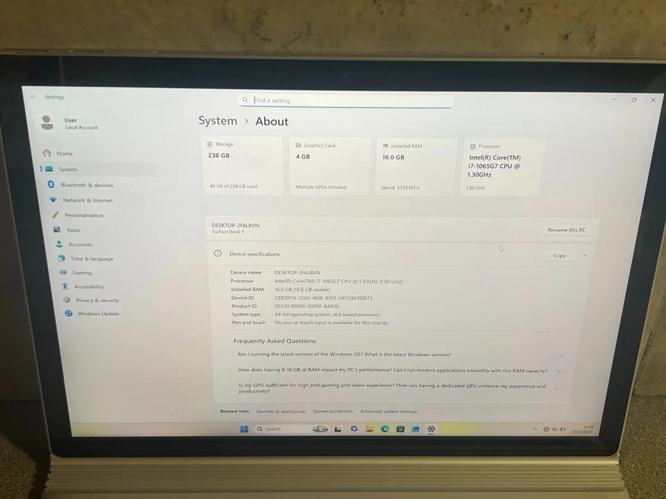 Microsoft Surface Book 3  i7 1065G7 GTX 1650 4GB 16GB 256GB Win 11 Pro READ - Image 2 of 4