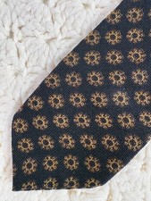 Vintage Men's Wool Challis Skinny Tie Geometric Brown Tan Short 2.5" x 54" EUC