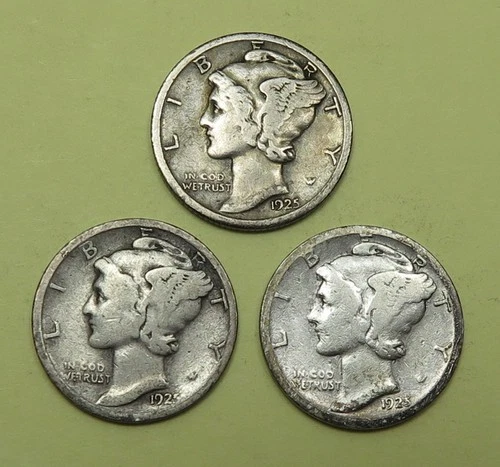 3 Mercury Dimes 1925-Good, 25 D-Good, 25-S Good