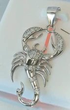 .925 STERLING SILVER CZ micro pave SCORPION PENDANT cubic zirconia 32x14mm