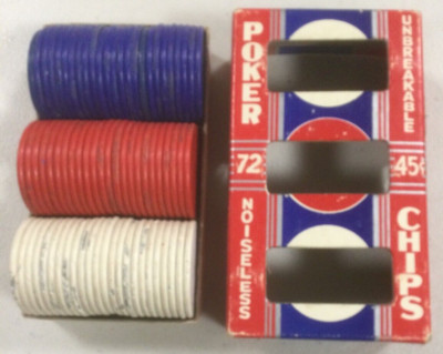 Vintage No. 41 Unbreakable Noiseless Poker Chips Set  Red, White & Blue