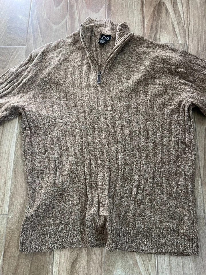 MENS JOS A BANK 1/2 ZIP SWEATER SIZE L LAMBSWOOL NYLON TAN SOLID Size XXL - Image 2 of 4