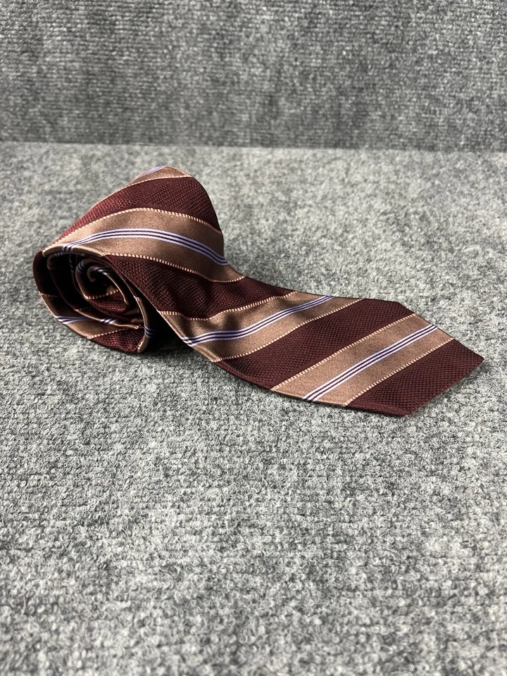"Corbata de cuello IKE BEHAR NEW YORK, 100 % seda, granate, marrón y lavanda a rayas, 60""" Foto 3 de 4