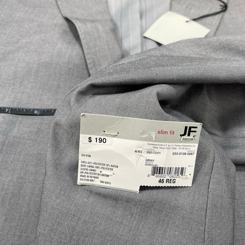 NEW J Ferrar Mens 46 Reg Slim Fit Gray Suit Jacket Polyester Blend 2 Button - Picture 12 of 12