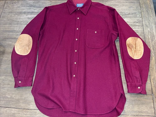 Vintage PENDLETON Wool Elbow Pad Button Up Board Shirt Mens Size Large Burgundy