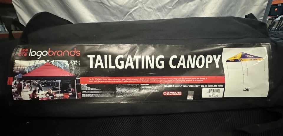 LSU Tigers 9’x9’ tablero a cuadros toldo trasero con bolsa de transporte con ruedas - ¡NUEVO! Foto 3 de 4