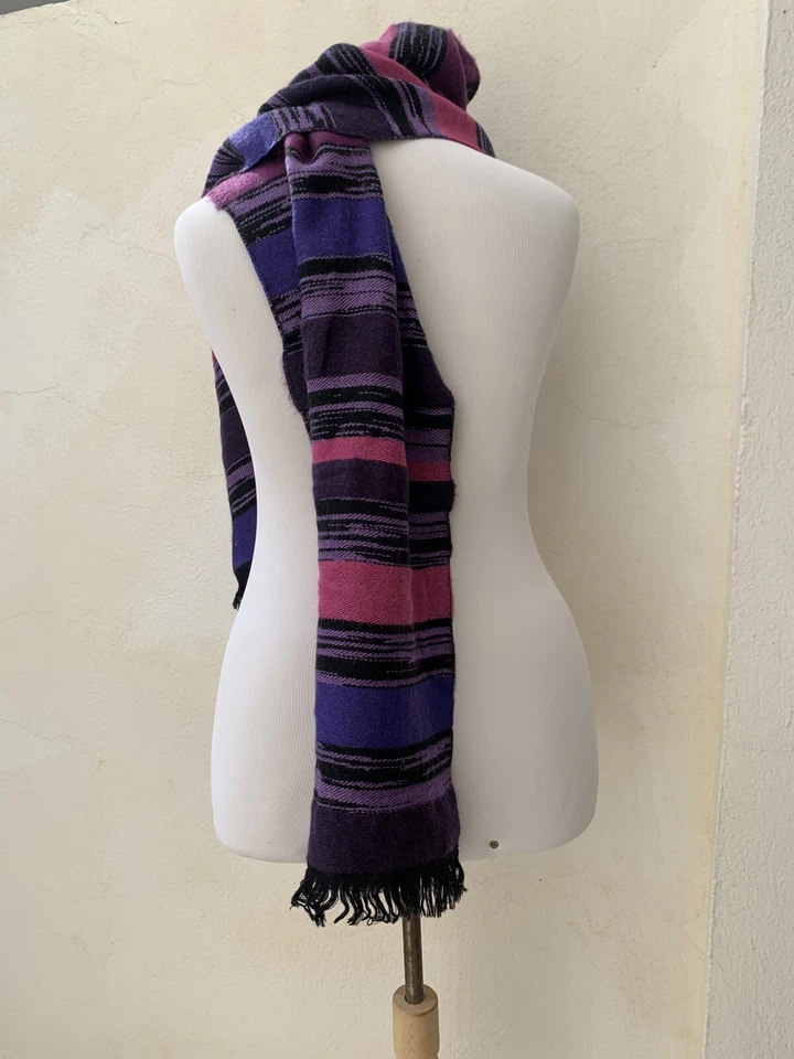 MISSONI Rayas Púrpura Rectángulo LANA BUFANDA 68/14 in HECHO EN ITALIA #A30 Foto 3 de 4