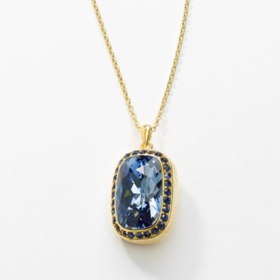 Touchstone Crystal Swarovski Montana Denim Blue Crystal Pendant Golden Necklace