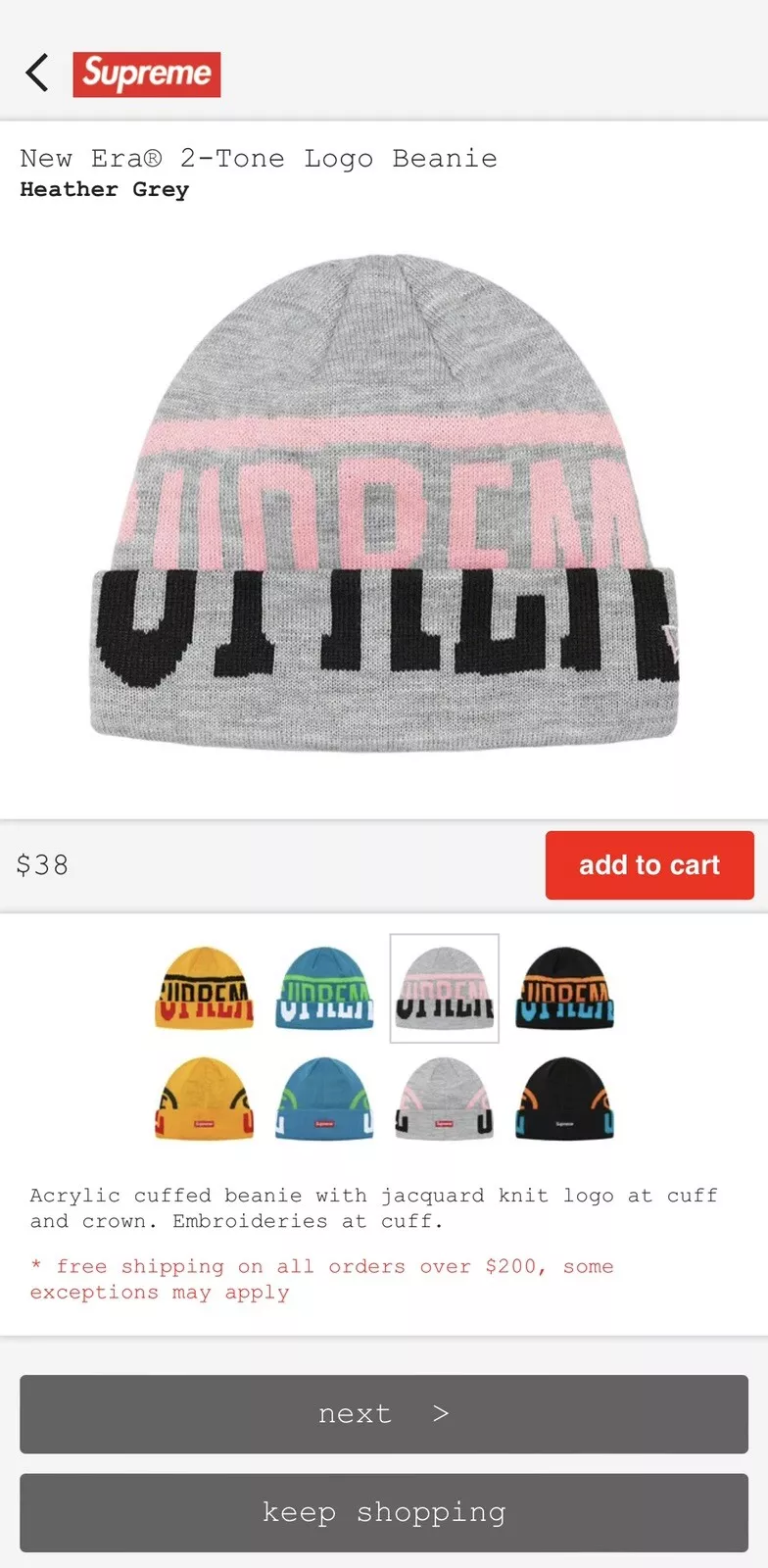 Supreme New Era beanie 2 tone box logo heather grey pink brand new
