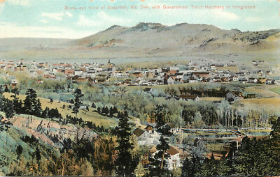 Postcard Bird's Eye Viw Spearfish SD Government Trout Hatchery Lawrence County